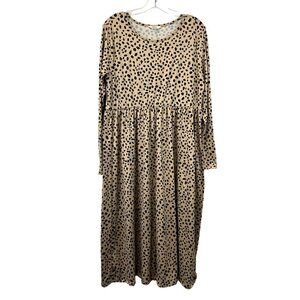 NViU Womens Long Sleeve Midi Dress Tan/Black Animal Print Size XL